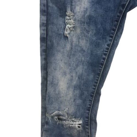 Platform Slim Skinny Stretch Denim Jeans Ripped Med Blue Stressed Size 29/30 - Picture 7 of 12